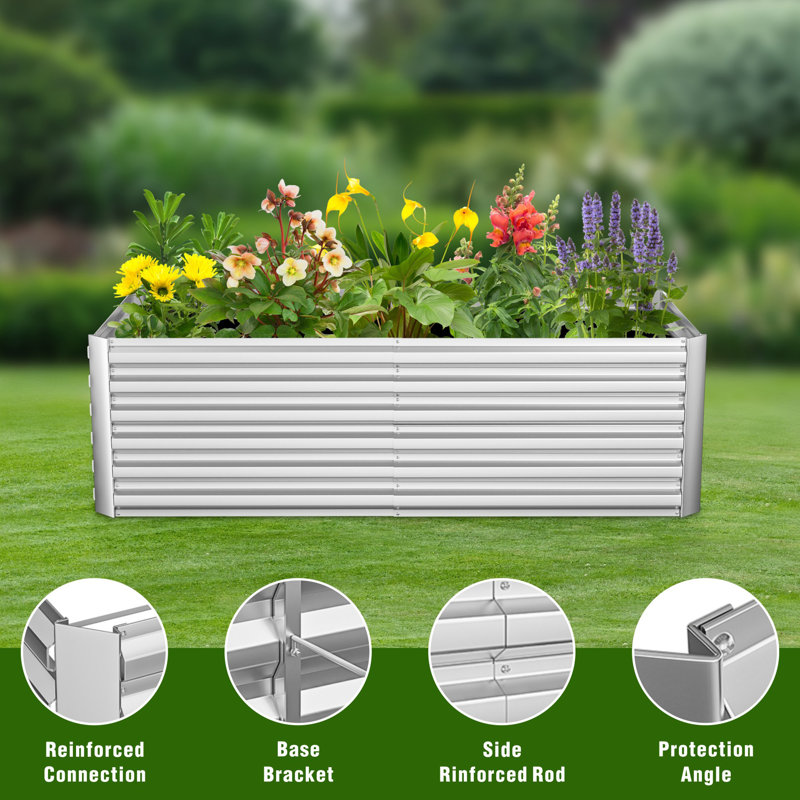 Metal Raised Garden Bed Set of 2, Silver, 2, 24" H x 96" W x 48" D