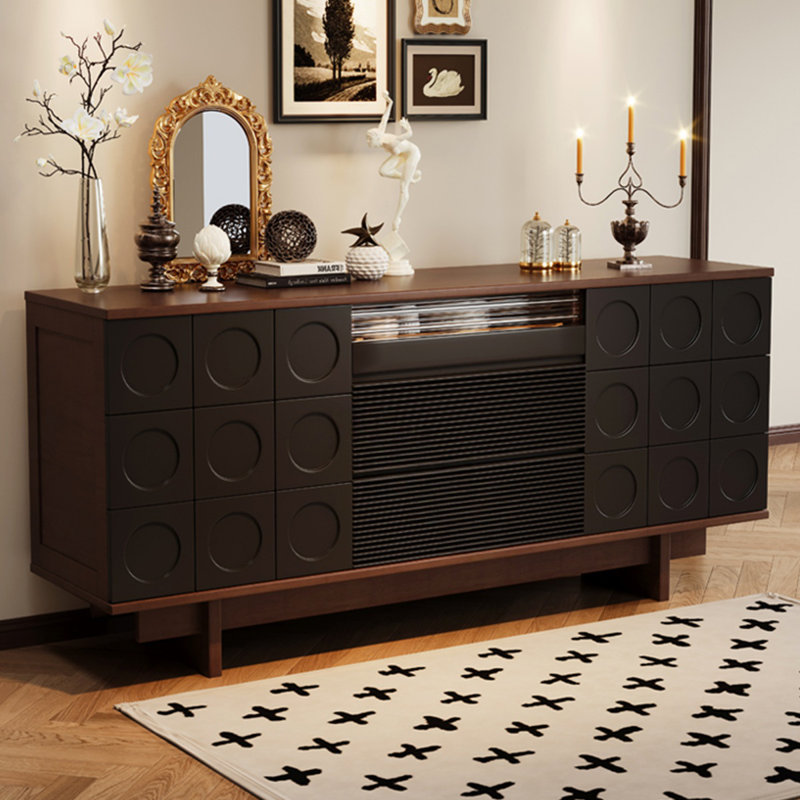 Buffet en bois massif noir et noyer, H 31,1 po x l 62,99 po x P 15,75 po, Noir/noyer
