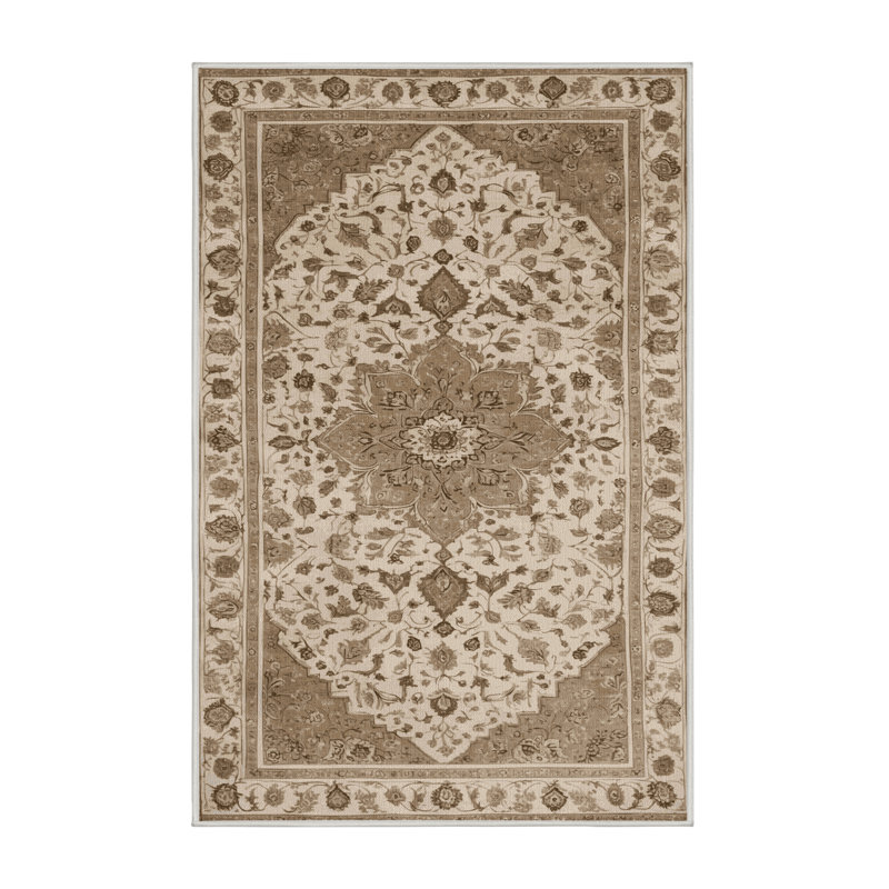 Tapis beige Tabriz lavable à la machine, Tapis de couloir 2 pi x 4 pi