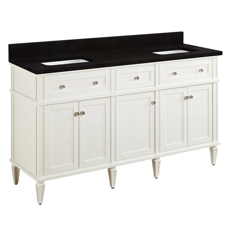 60" Elmdale Double Bathroom Vanity Set with Rectangular Undermount Sinks, Arctic White Quartz, No Drillings, Soft White