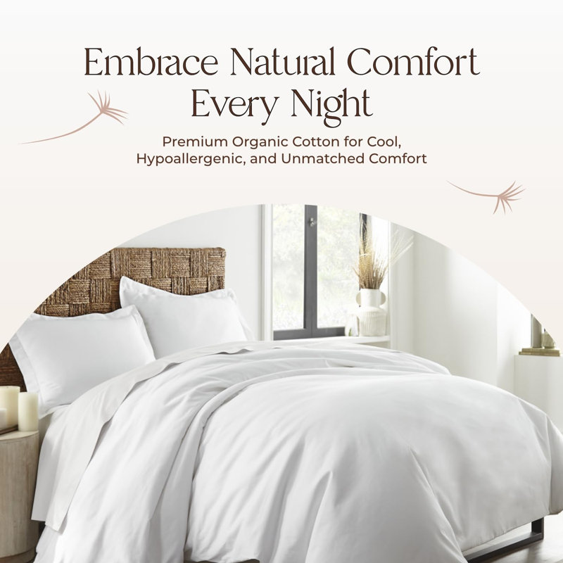 Whisper Organic 100% Organic Cotton Duvet Cover King Size - Naturally Soft Lightweight & Cooling Duvet Cover Set with Decorative Shams - Premium GOTS Certified 300 Thread Count Sateen Weave (White, King)
