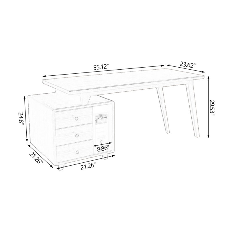 Bureaux rectangulaires en bois massif 55,12 po, Naturel, Retour à gauche