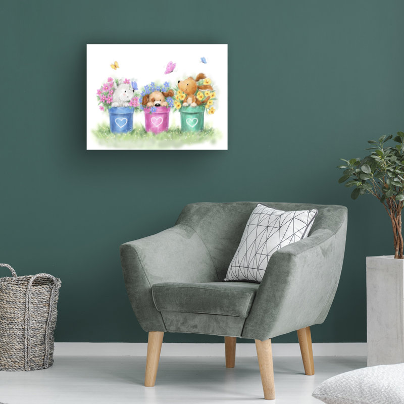Art sur toile «ologic bolologia Three Dogs In Flower Pots », H 24 po x l 32 po