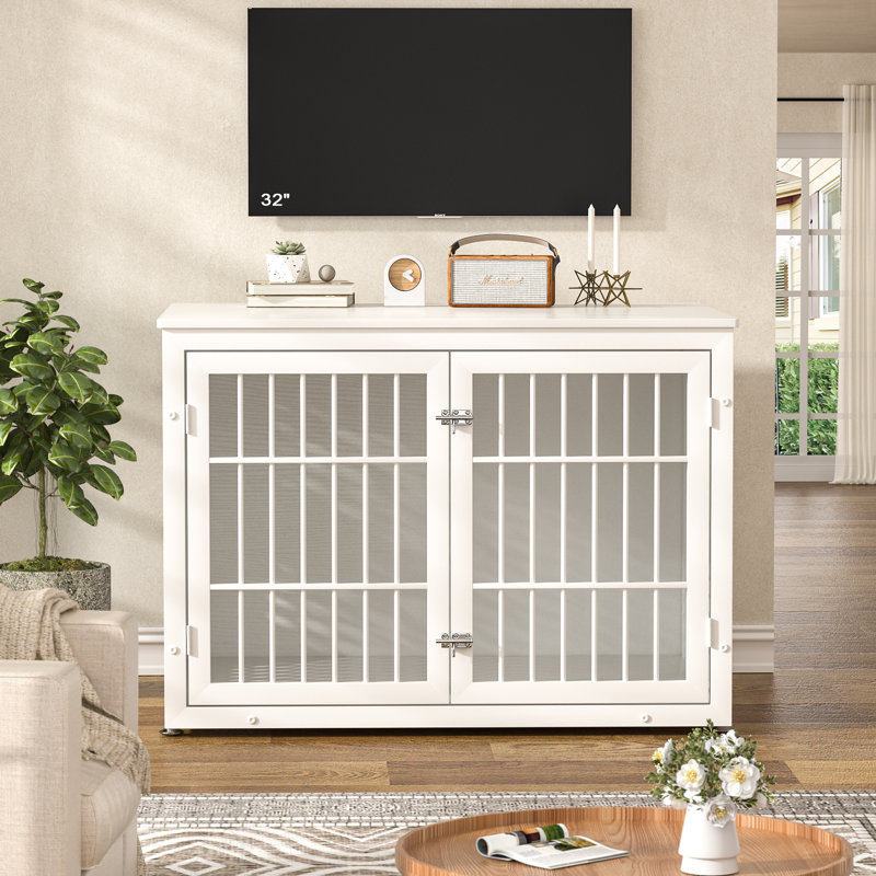 Meuble de 42 po avec cage pour chien, Très grand (H 30,3 po x l 42,1 po x P 29,9 po), Blanc
