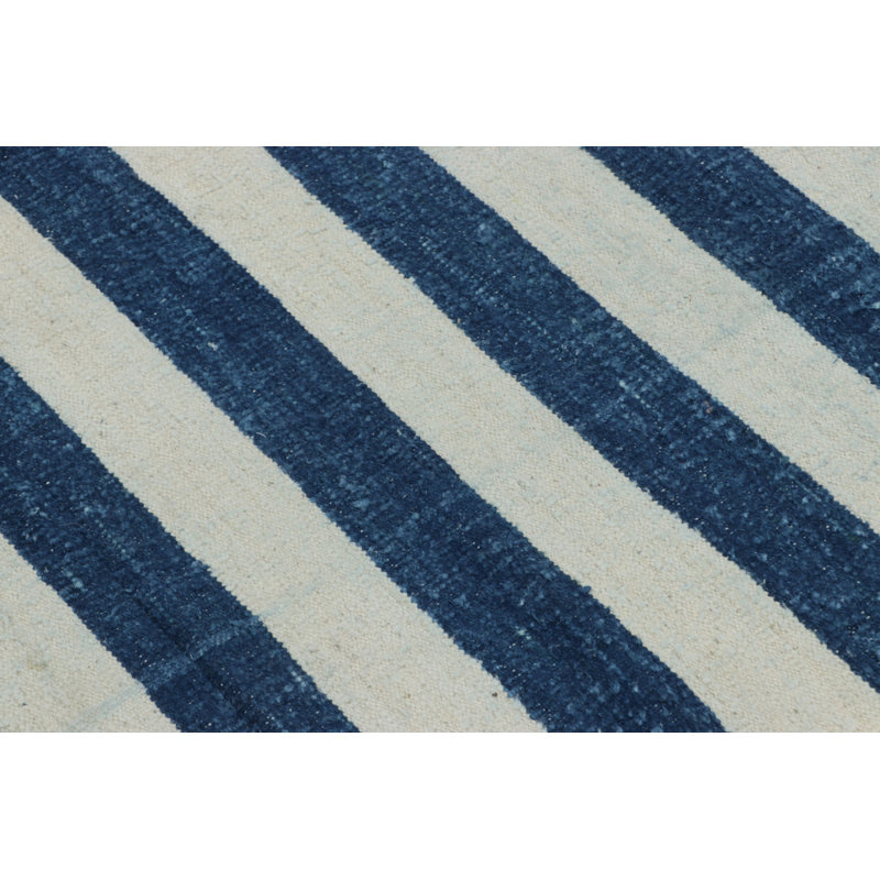 Rug & Kilim's Indian Dhurrie Rug In Cool, Coastal Navy Blue And White Stripes