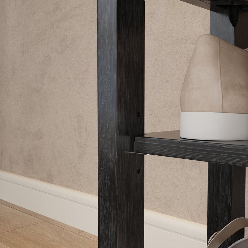  Banc à chaussures en bois massif avec tablettes ouvertes à 2 niveaux - Mobilier d'entrée, Noir