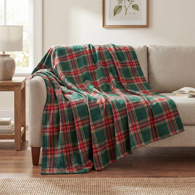 Jeté de lit à carreaux vert foncé rouge campagnard, couverture de Noël rustique douce et légère pour canapé-lit, décoration idéale pour les adultes, 50 x 40