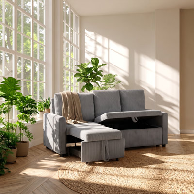 Simple Relax 70" W x 30" D x 35" H Corduroy Upholstered Storage Sleeper Sofa