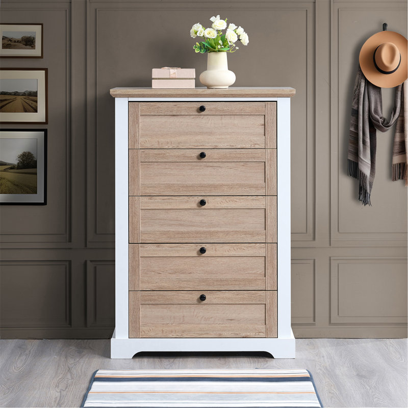 Commode à 5 tiroirs avec fonction de tiroir verrouillable, idéale pour le rangement et l'organisation de la chambre à coucher.