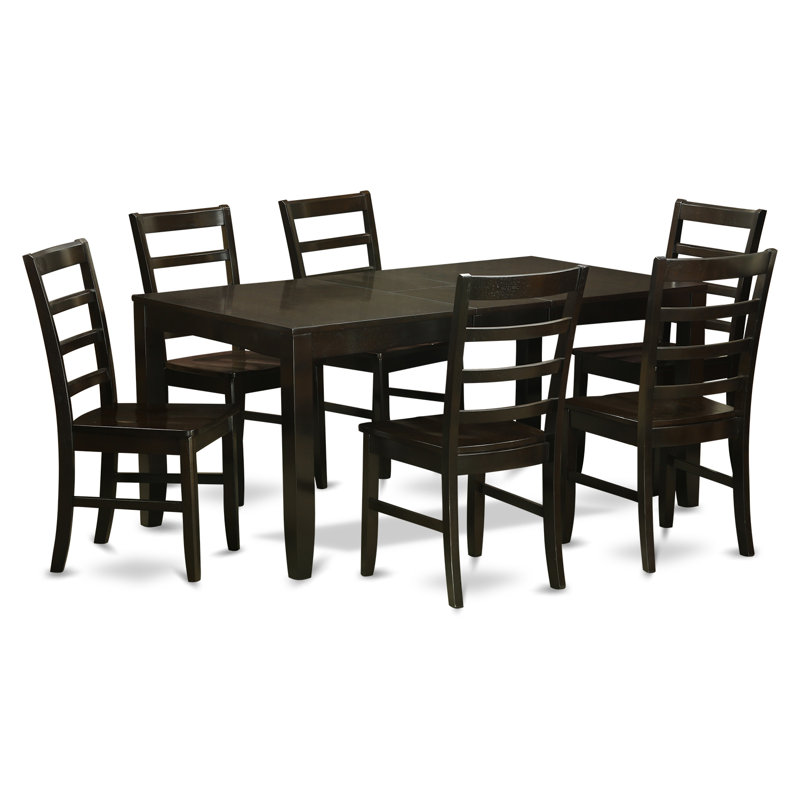 7 Piece Dining Set Consist of a Rectangle Dining Room Table with Butterfly Leaf and 6 Wood Seat Chairs, Cappuccino
