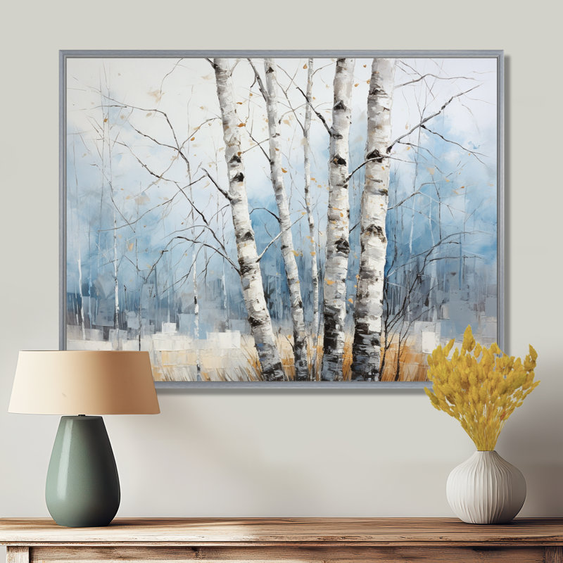 Bouleaux blancs, forêt, paysage d'hiver III - décoration murale bouleau, 12" H x 20" W, Encadrement argenté