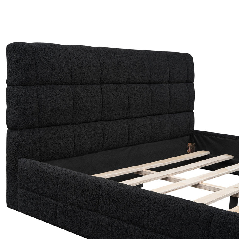 Grand lit plateforme tapissier, noir, Black, Grand lit