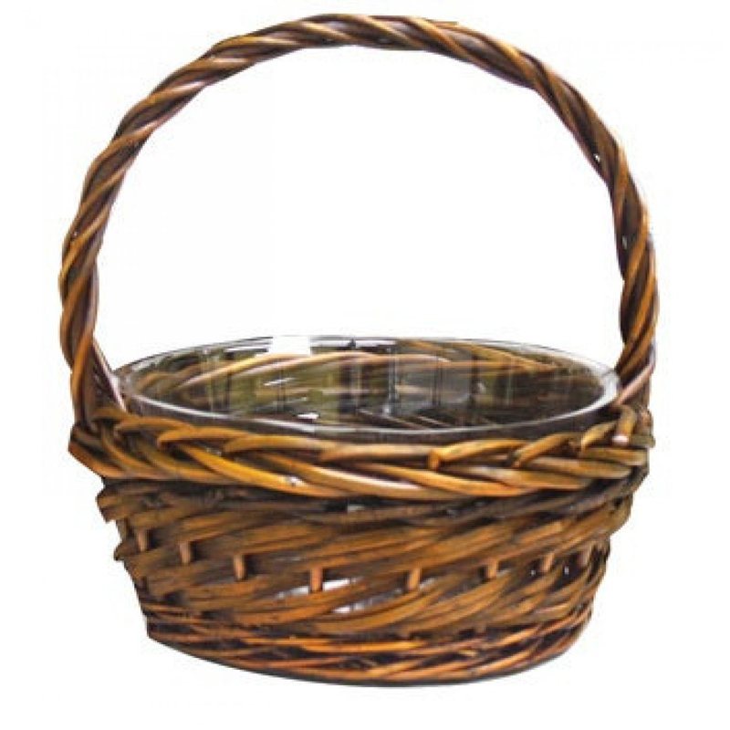 Rustic Brown Round Wicker Basket with Handle