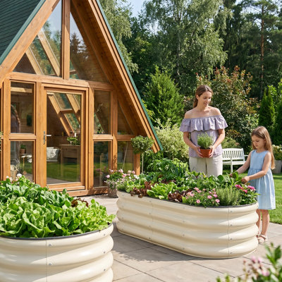 Lit de jardin surélevé en métal 12 po de hauteur 12 po (paquet de 2), boîte à fleurs ovale en métal 4 x 2 pi pour planter des légumes