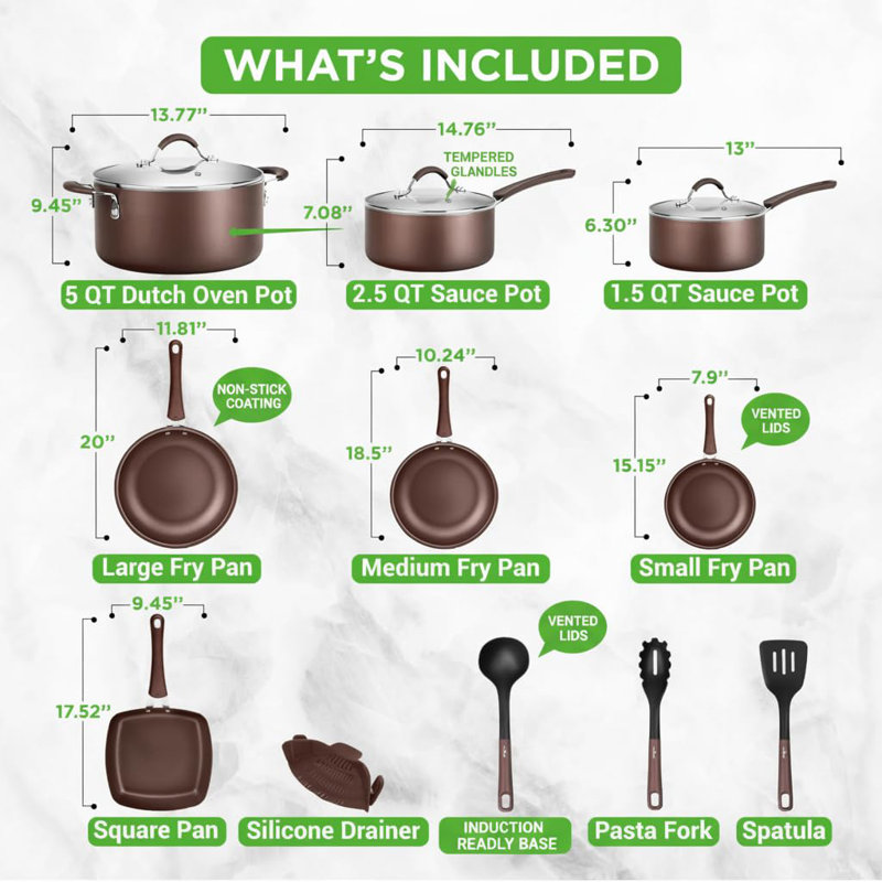 Non-Stick Stainless Steel Cookware Set, Brown