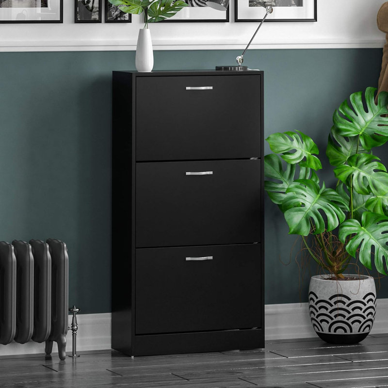 9 Pair Shoe Storage Cabinet, Black
