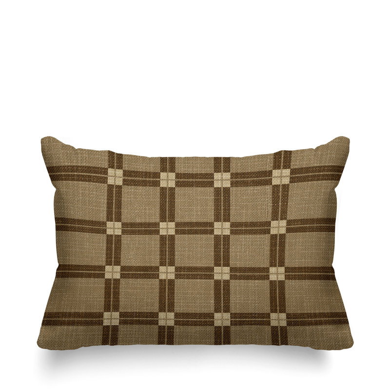 Plaid Outdoor Reversible Throw Pillow, Beige, 18"H x 25"W