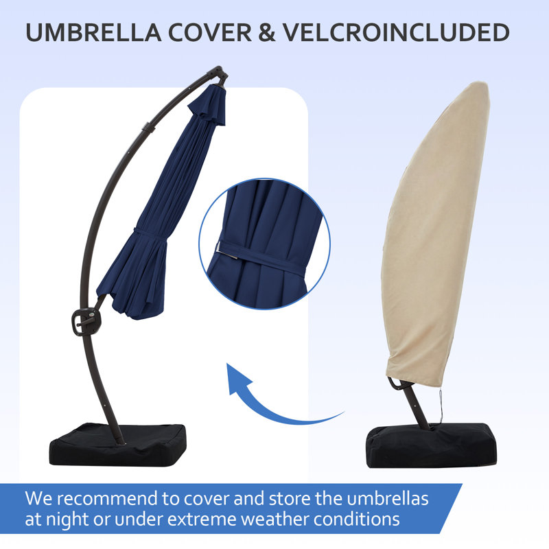Parasol en porte-à-faux en aluminium 10 pi avec sac de sable Bersa, Marine