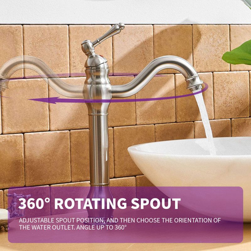 Brushed Nickel Single Handle High Arc Vessel Faucet with Pop-Up Drain