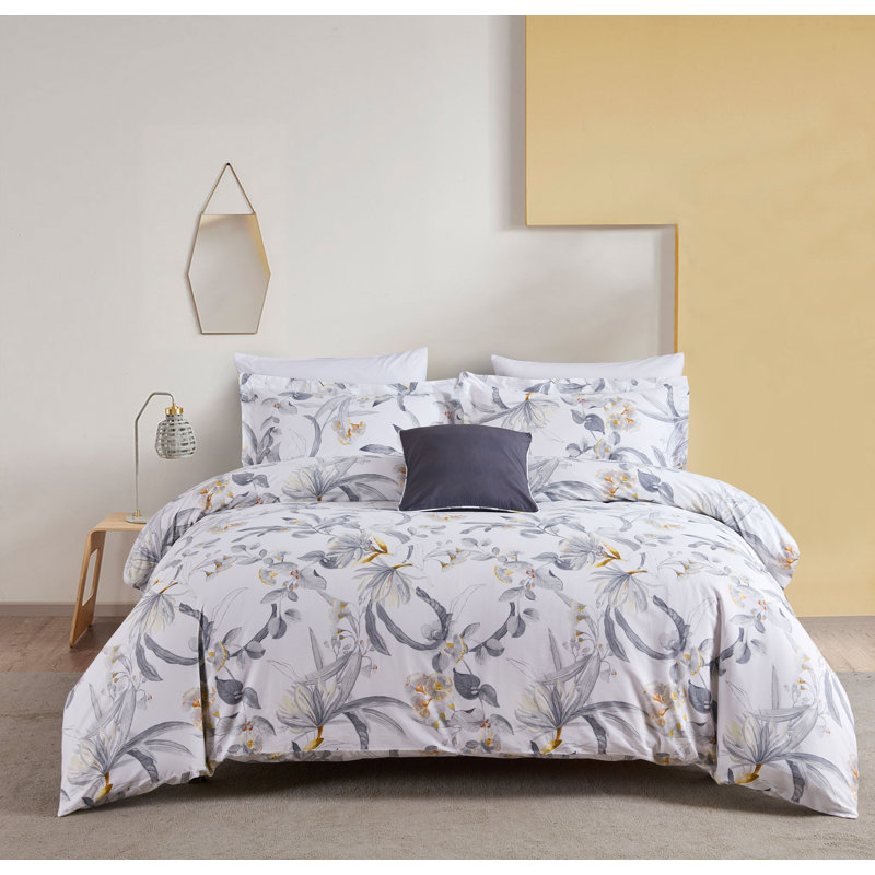 Cotton Sateen Floral Duvet Cover, Queen Duvet Cover