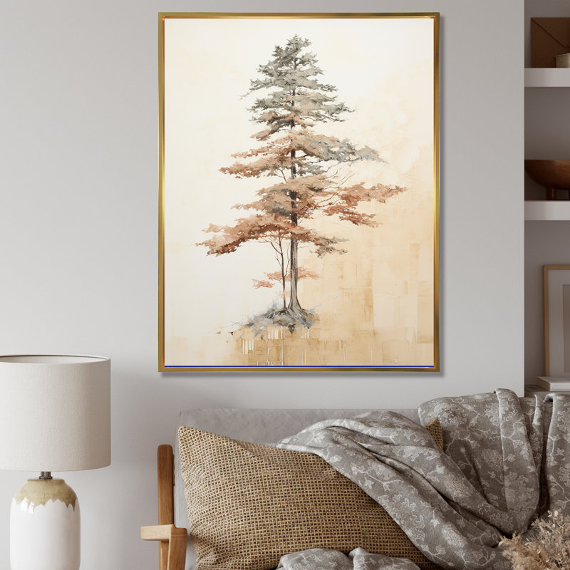 Minimalisme, séquoia beige I, impression sur toile, H 44 po x l 34 po x P 1,5 po, Cadre flottant doré