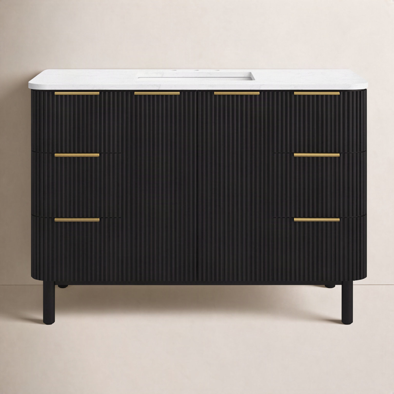 Nova 48" Carrara Marble Single Bathroom Vanity, Black Reeded Birch