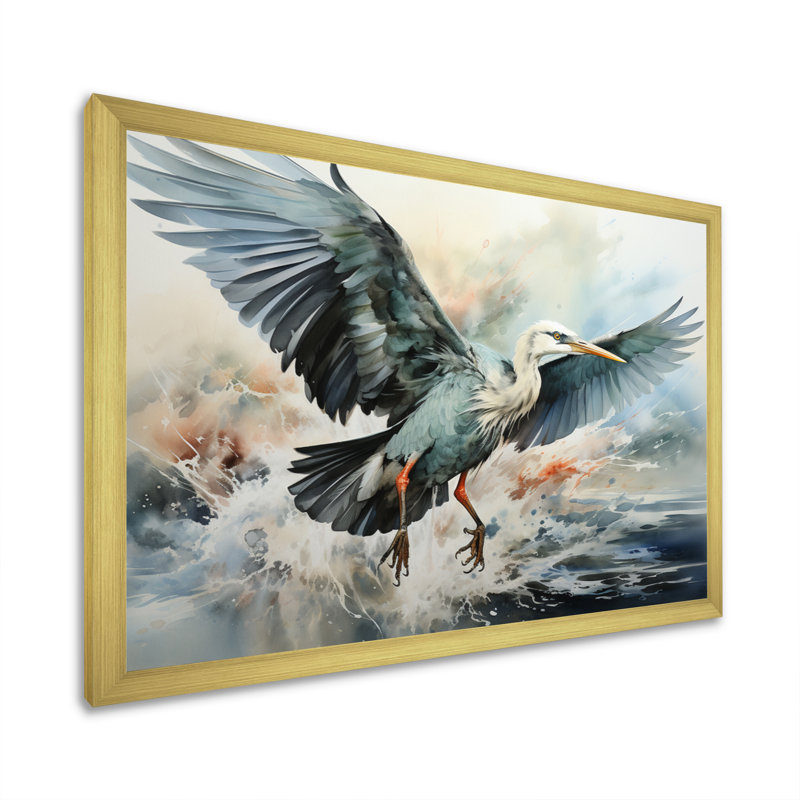 «Japon Art Cranes Flight II», reproductions d'art mural japonais, H 16 po x l 32 po x P 1 po, Cadre doré à une seule photo