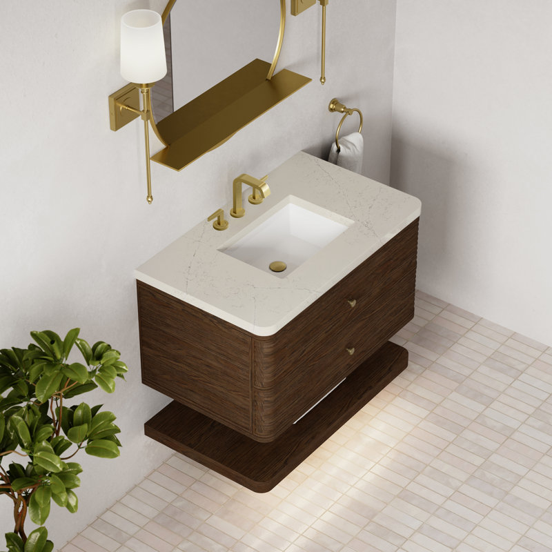 Meuble-lavabo simple l 36 po Allamari, Siberian Silestone, Sable Oak, 8 po