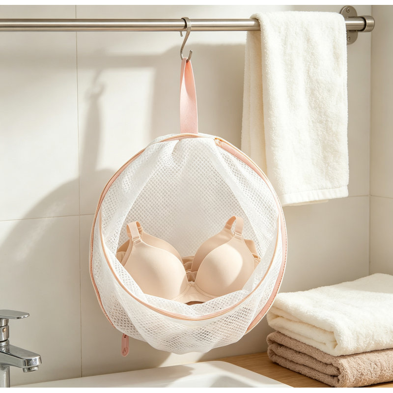Bra Washing Bag with Built-in Plastic Frame, 3-Layer Sandwich Mesh Laundry Protector for A-D Cups