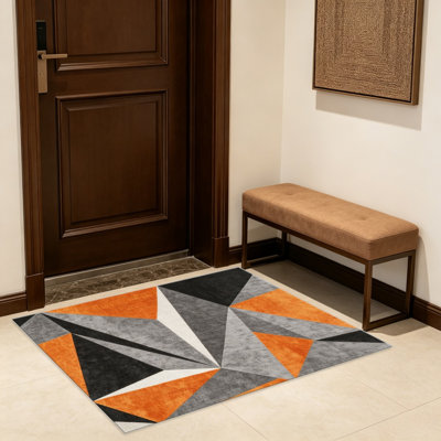 Tapis orange et jaune triangulaires pour le salon, doux et confortable, convient à toutes les saisons, facile à entretenir, tapis de sol intérieur lavable à la machine, sous la table de ferme convenant à la chambre à coucher, à la salle à manger, au bureau, au balcon, au patio