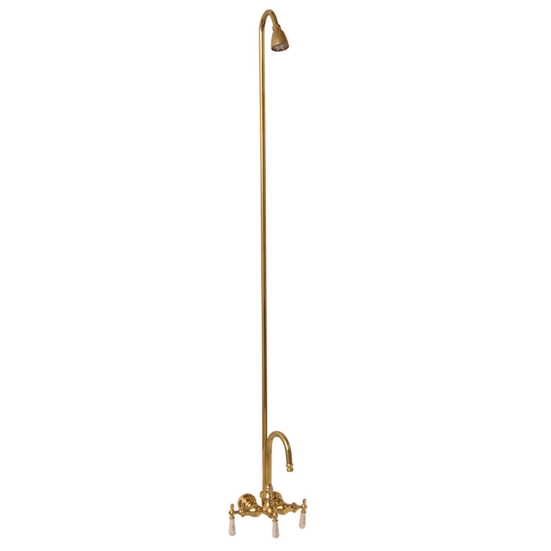 3 Handle Bathroom Clawfoot Tub Faucet with Diverter, Polished Brass