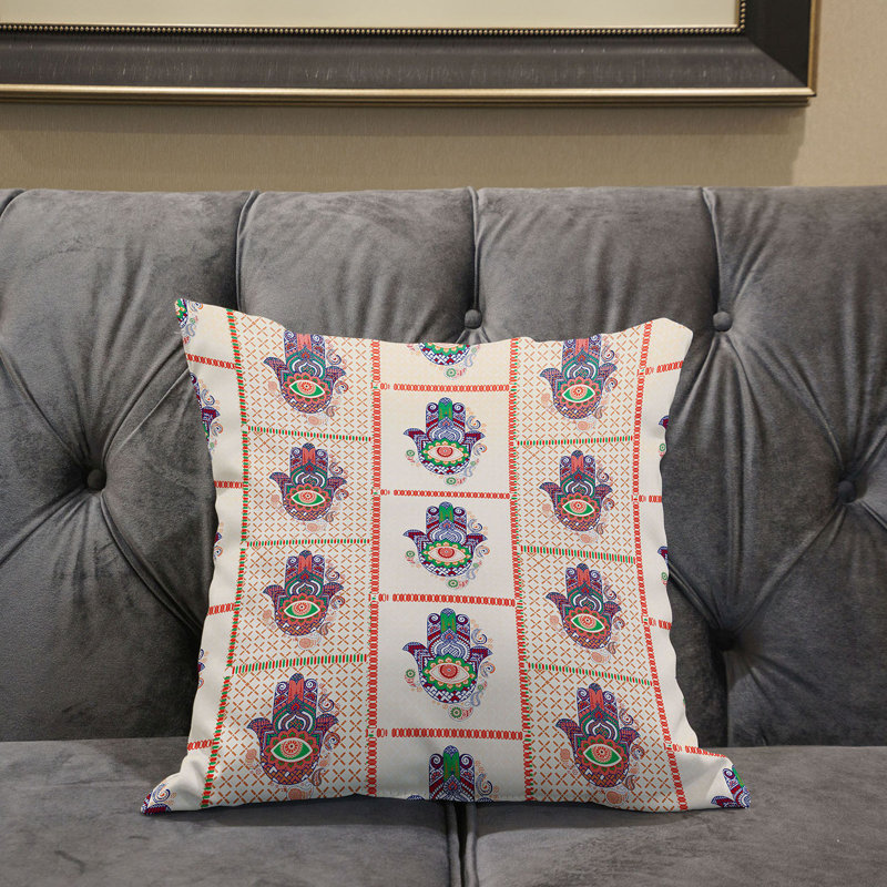 Geometric Outdoor Reversible Throw Pillow, 16" x 16", Off White/Red