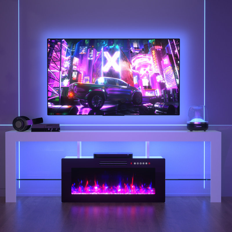 Meuble télé avec foyer 70 po Izela, Blanc