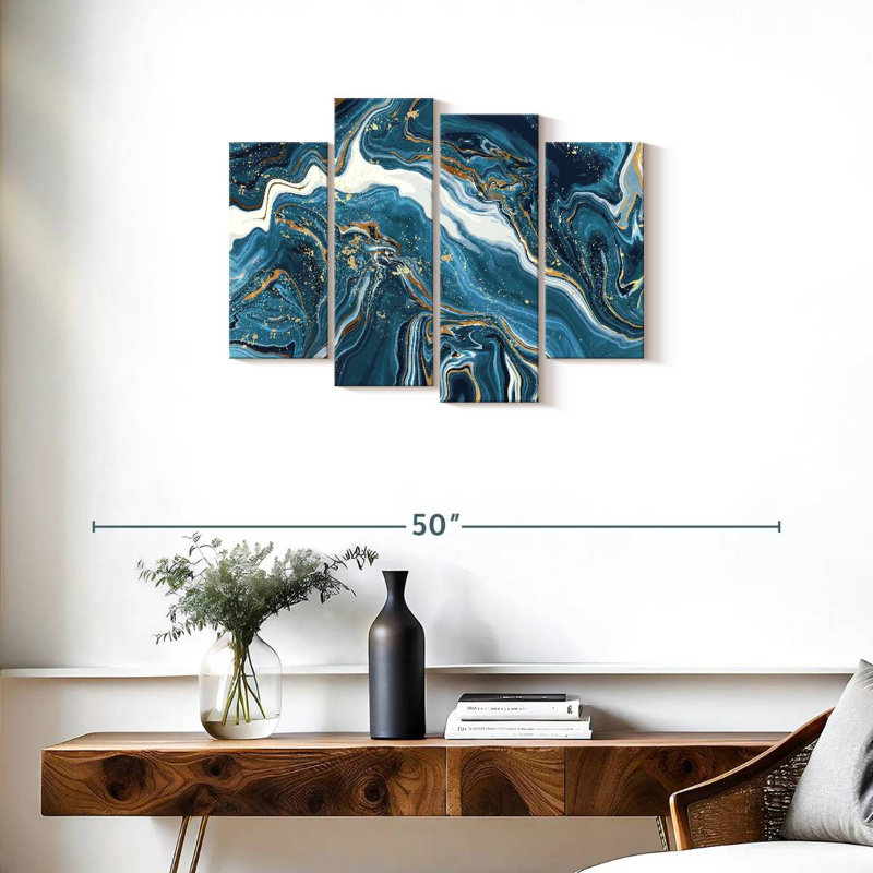 "Abstract Abstract Blue Marble", ensemble de 4 pièces sur toile par Blair A Set, H 22 po x l 36 po x P 1 po