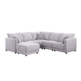 Modern Sofa Penelope 94.5" Linen Fabric Reversible L-Shape Sectional Sofa With Ottoman And Pillows