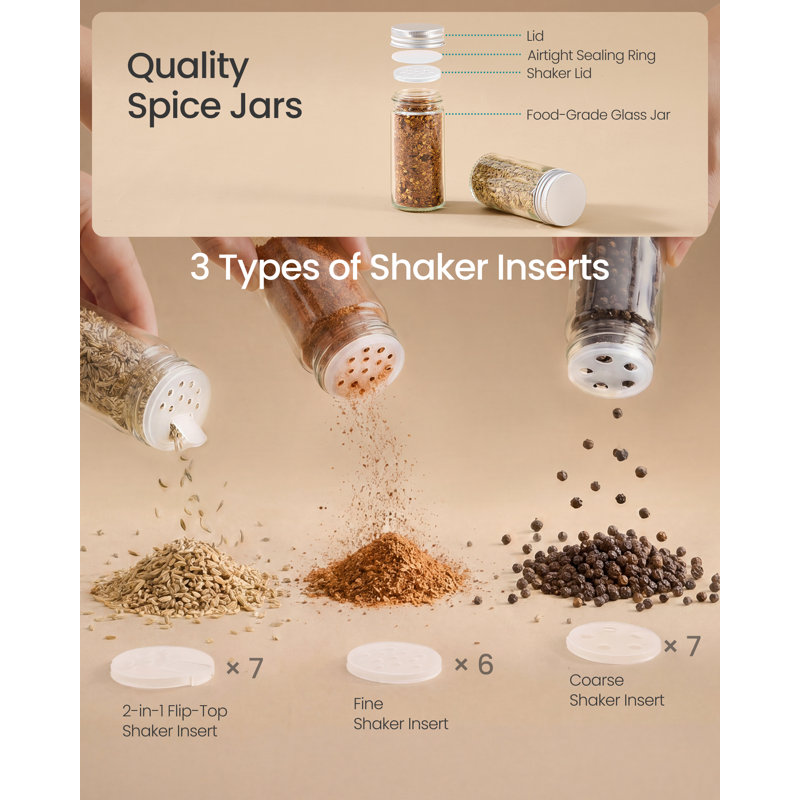 Rotating Spice Rack with 20 Glass Jars, Kitchen Organiser, Spice Carousel with Labels, Funnel, Marker and Brush, Matte White and Light Bamboo