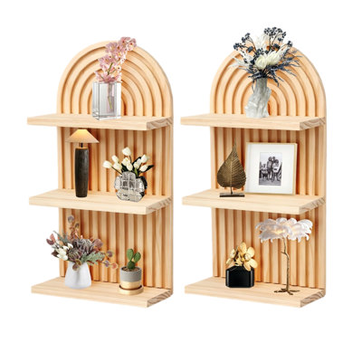 Tablettes flottantes murales, ensemble de 2 tablettes décoratives en bois Boho, étagères flottantes Boho, (naturel)
