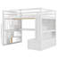 Lit mezzanine double avec bureau, tablettes et escalier de rangement, deux tiroirs intégrés, maximise l'espace et la fonctionnalité