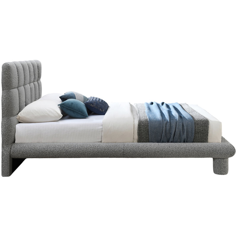 Deco Tufted Panel Bed, Queen, Grey Boucle Fabric