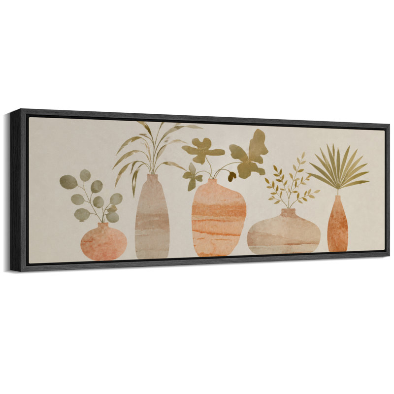Composition florale minimaliste et neutre en vase - Grande toile encadrée, impression d'art mural pour chambre principale