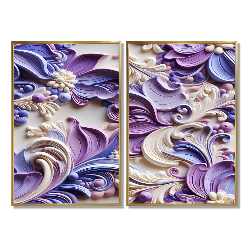 Mauve et lavande mauve - Paisley, 36" H x 48" W, Impression encadrée flottante, Gold