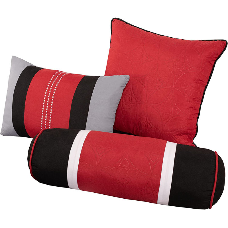 Queen Red/Gray/Black Patchwork Comforter Set