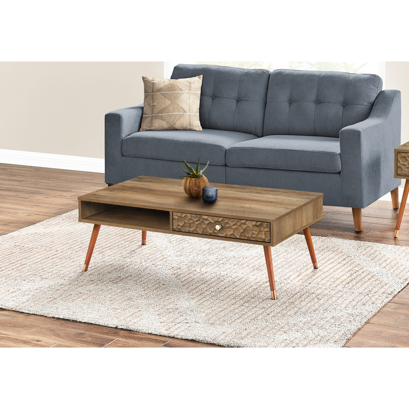 Table basse rectangulaire Mid-Century, rangement Evolution, stratifié noyer, pieds en bois de style salon, rectangulaire, mise à niveau