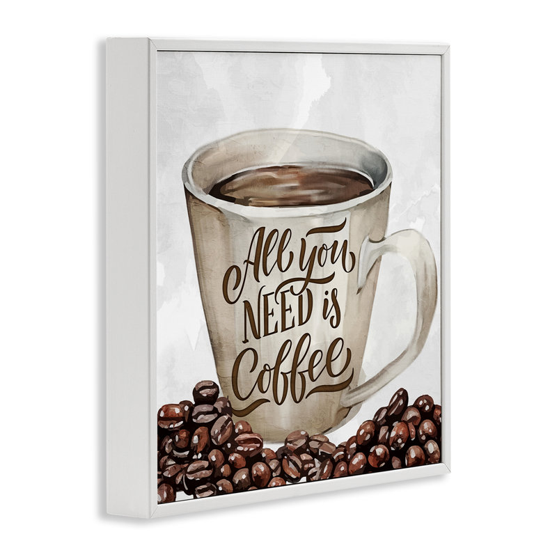 All All Need Morning Coffee, estampe numérique, design par Kim Allen, H 12 po x l 12 po, Giclée encadrée blanc bord de mer