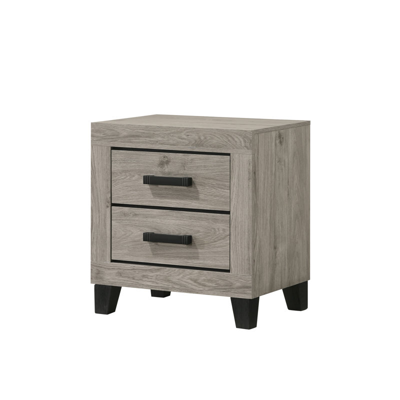 Ensemble de rangement de chambre à coucher transitionnel 3 pièces avec commode à 6 tiroirs et 2 tables de chevet au fini bois gris clair