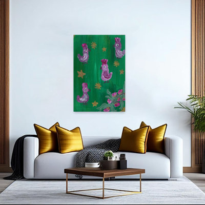 Whimsical Jungle Birds Dreamy Playful Whimsical Bird Flower Nature Wall Art Print 1 Piece Wrapped Canvas Wall Art
