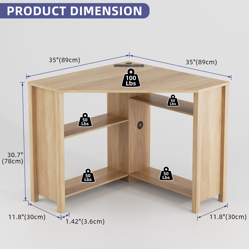 Corner Desk With Power Outlets and 3-Color Sensor Lights For Small Space, Yellow