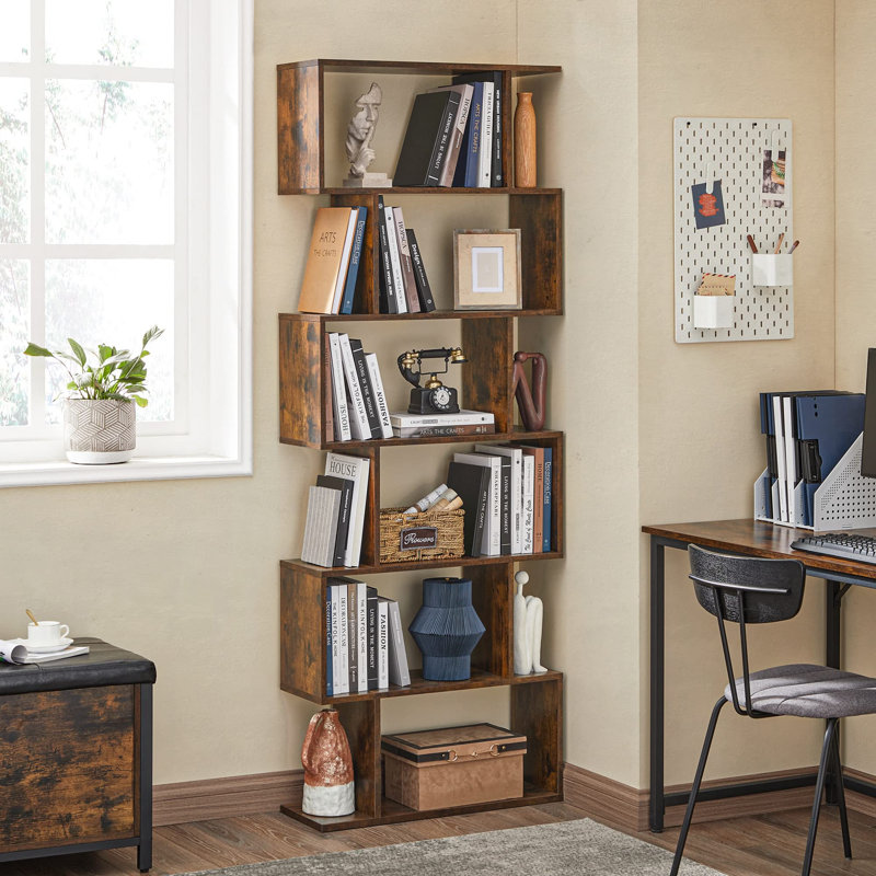 190.5cm H Geometric Bookcase, 190.5cm H x 70cm W x 24cm D, Brown