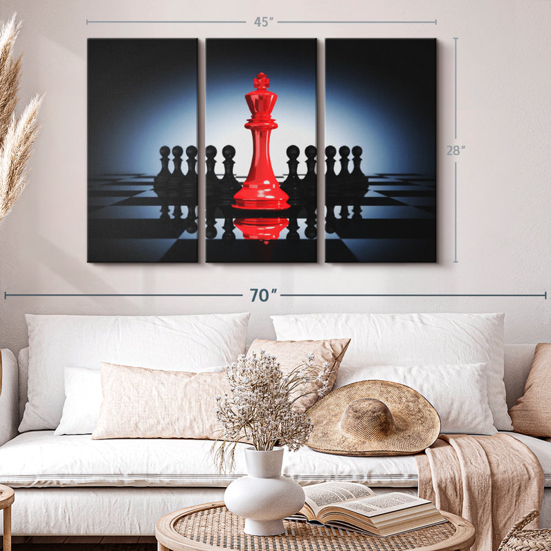 " Chess Red King " 3 - Pieces, 28" H x 45" W x 1.25" D