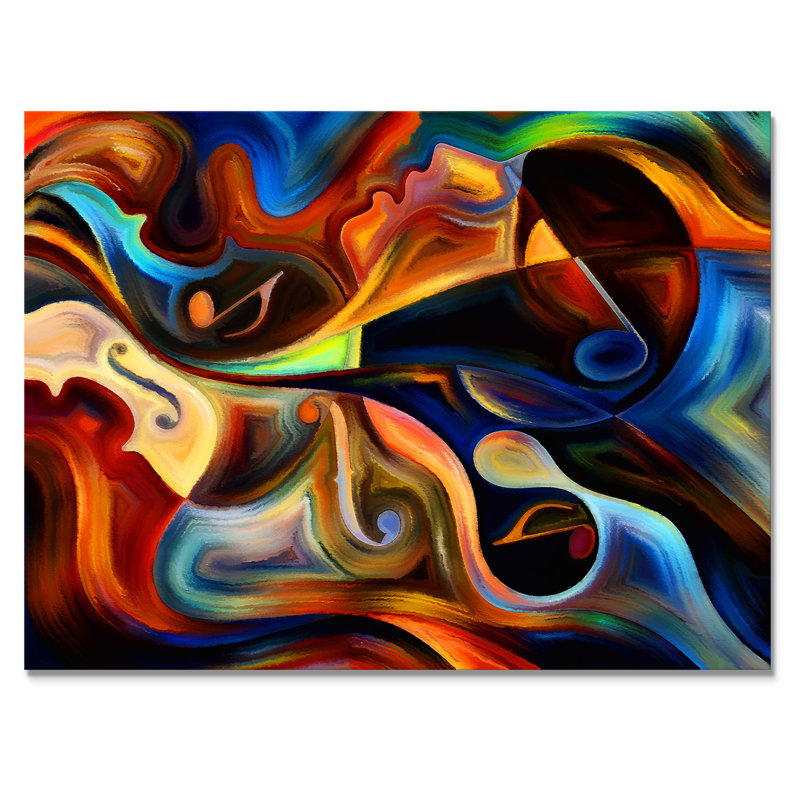 «Blue Orange and Yellow Dynamics on Black», reproduction sur toile, Toile tendue, H 30 po x l 40 po